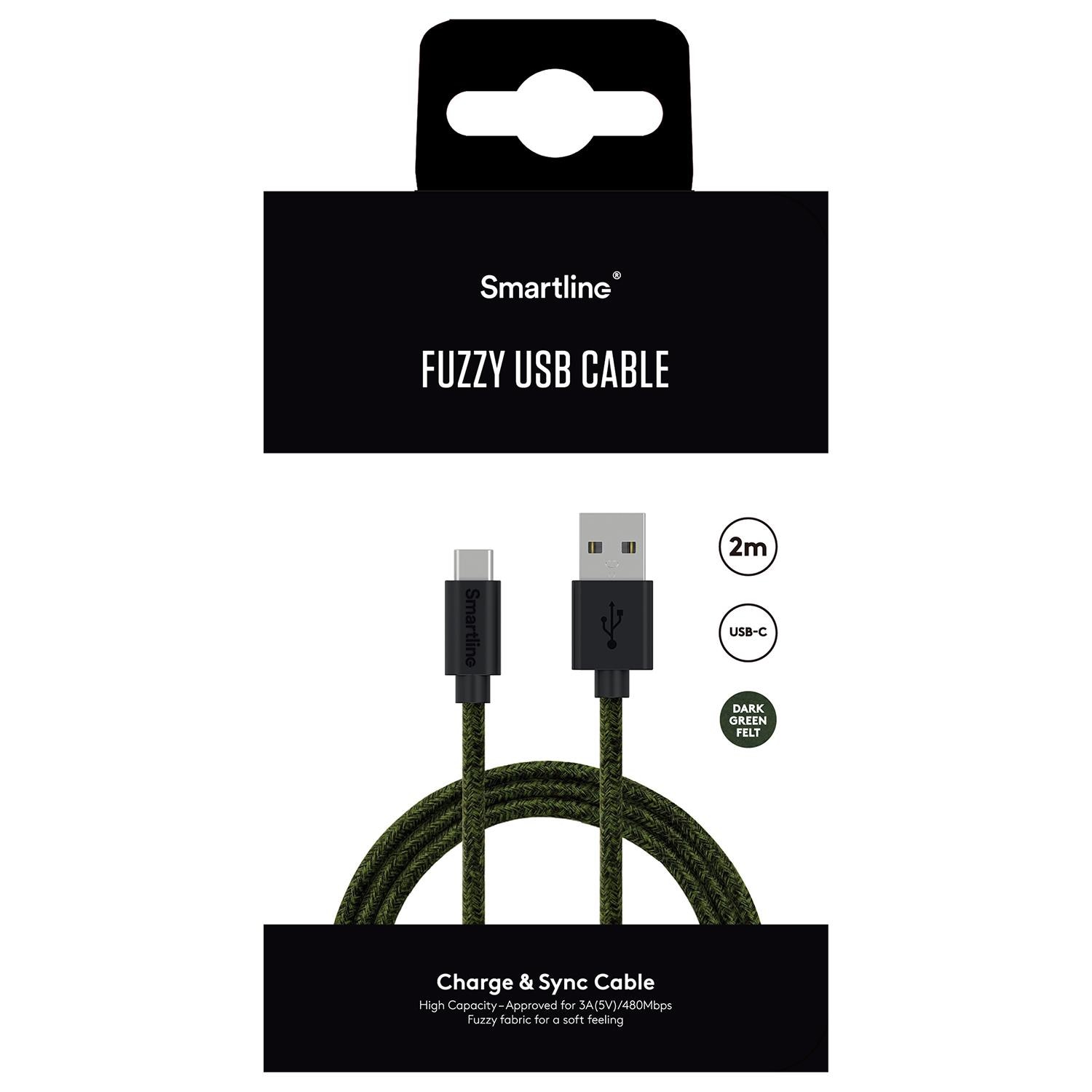 Fuzzy USB Cable USB-C 2m Green