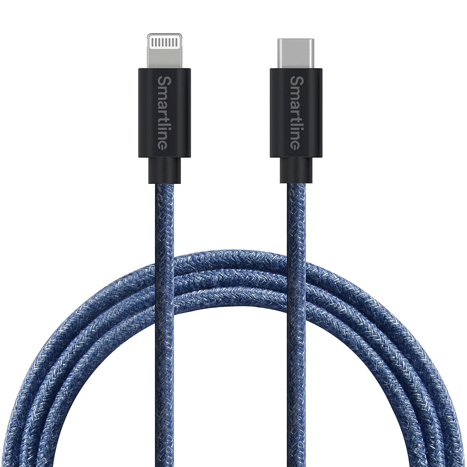 Fuzzy USB Cable USB-C -> Lightning 2m Blue