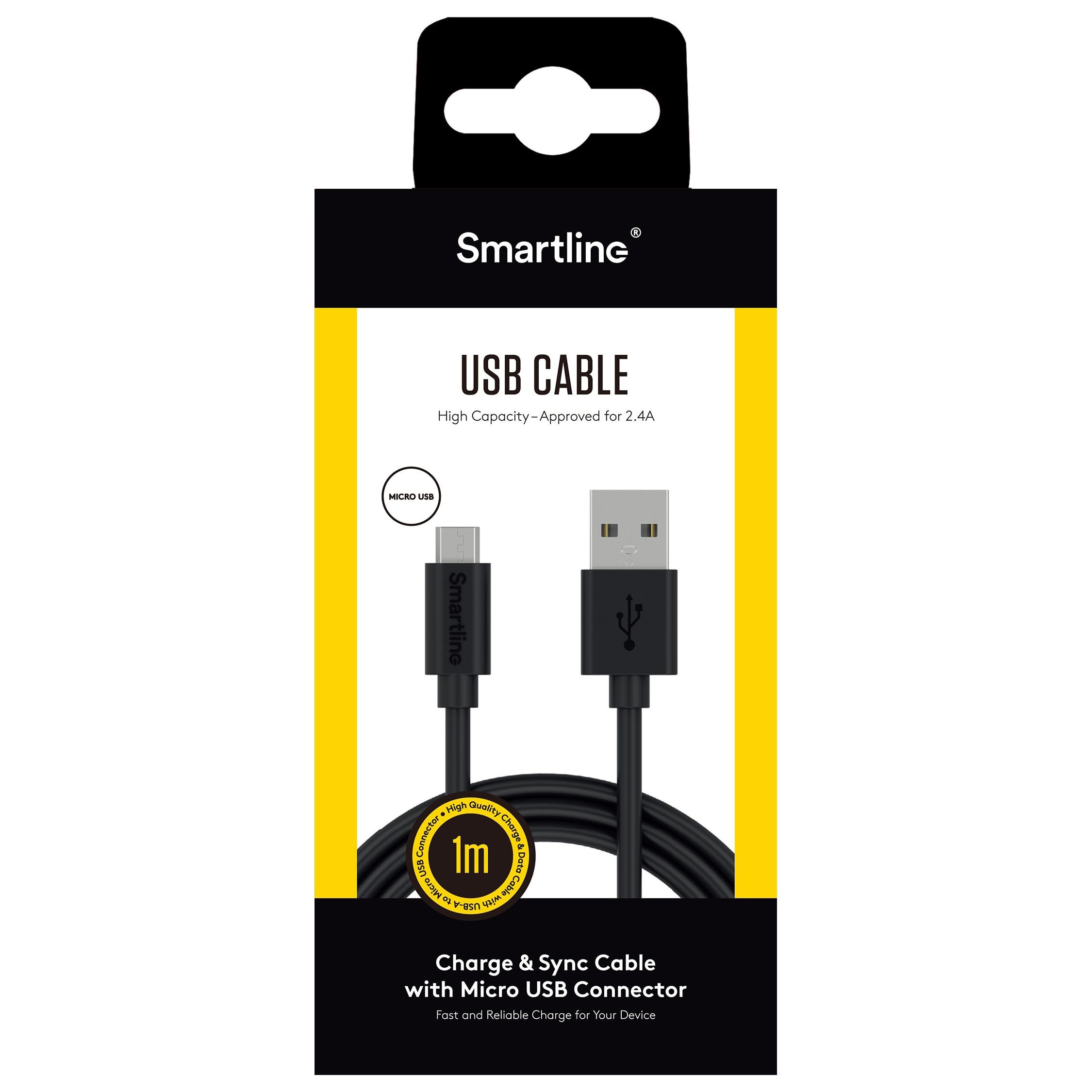 USB Cable MicroUSB 1m sort