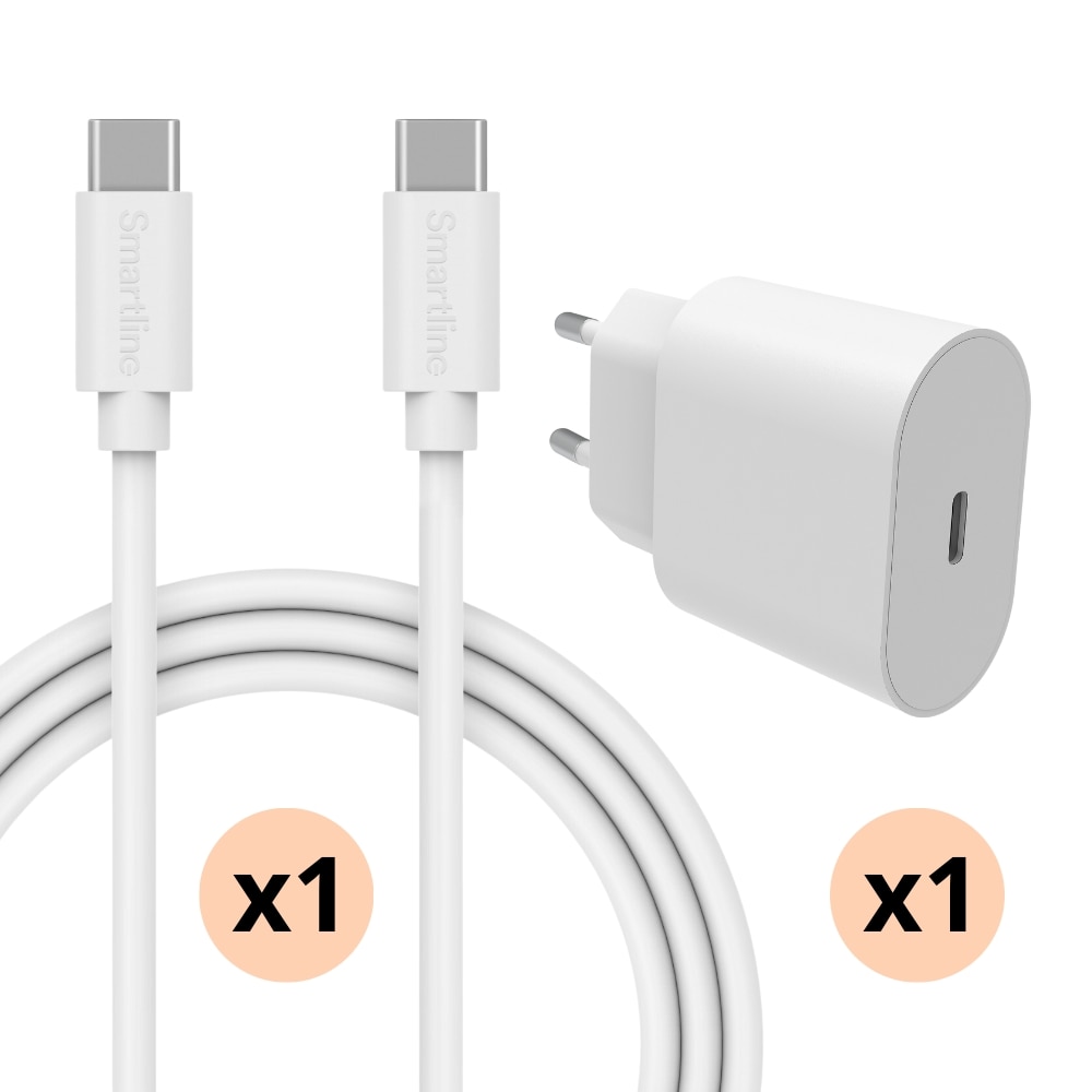 Komplet oplader til iPhone 15 Pro Max - 2m kabel og vægoplader - Smartline